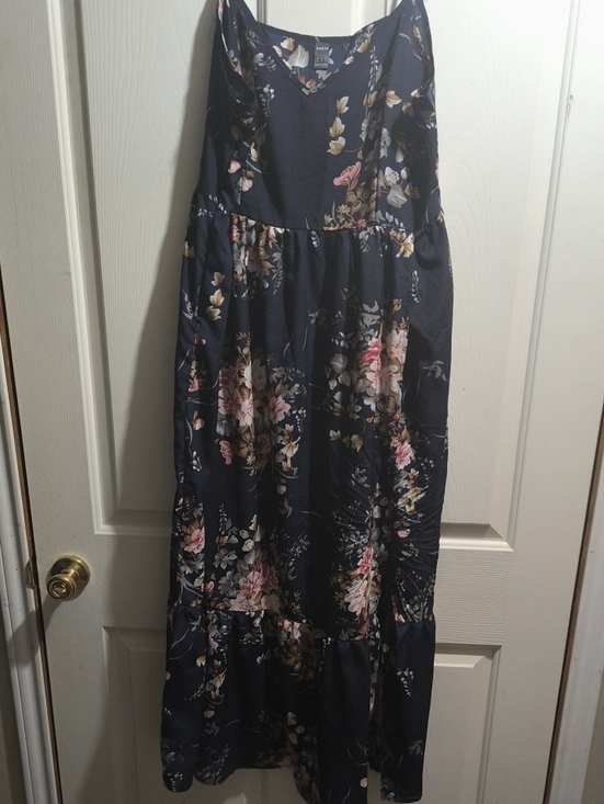 SHEIN Dresses & Skirts - SHEIN Navy Floral Midi Dress with Pink & Cream Accents